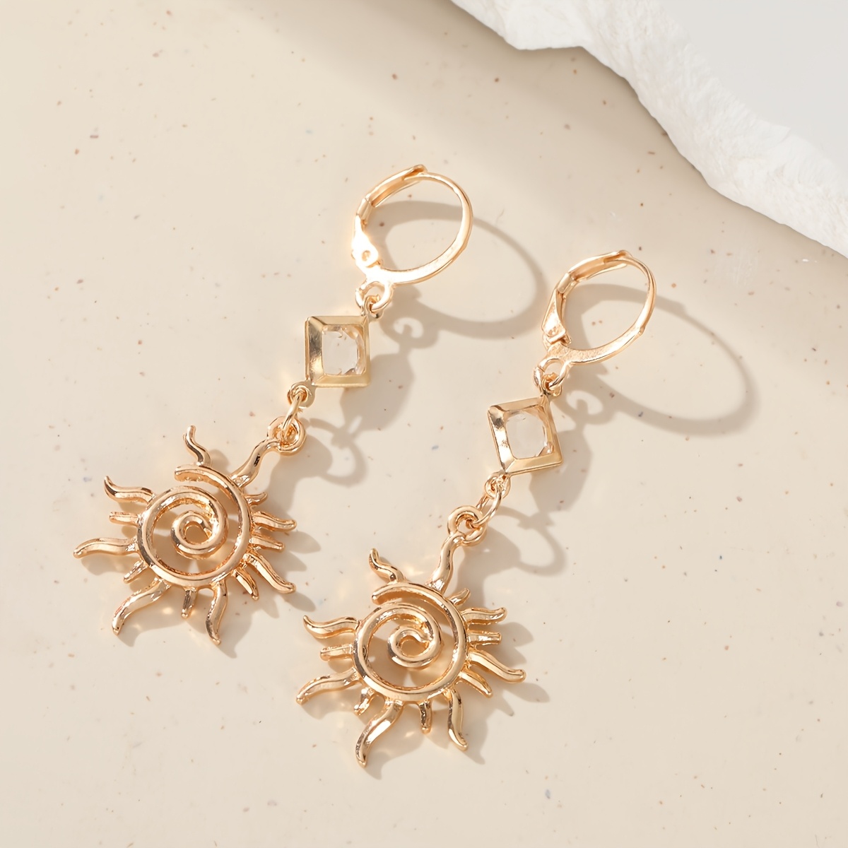 Bohemian Rhombus Cut Zirconia Spiral Pendant Earrings